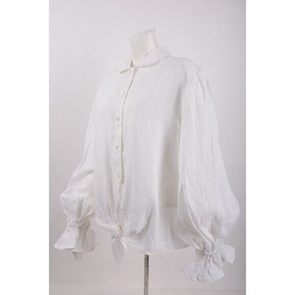 Sleeper Classic Rumba White Linen Blouse with Ruffled Cuffs NWT - Picture 3 of 5